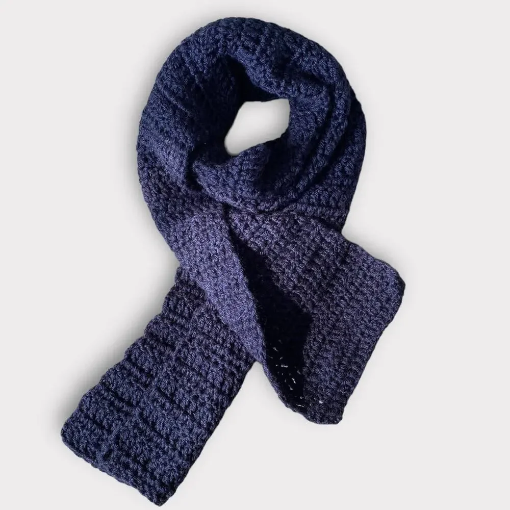 Handmade Crochet Navy Blue Rectangle Unisex Scarf 7